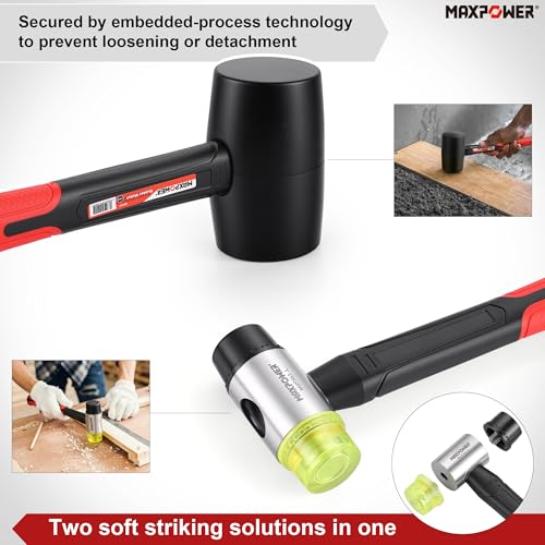 MAXPOWER 3-Piece Hammer Set, 5lbs Dead Blow Hammer, 16oz Rubber Mallet, 35mm Double-Faced Soft Mallet,Non-Marring Striking Tools for Automotive, Woodworking & Assembly - style: 3PCS