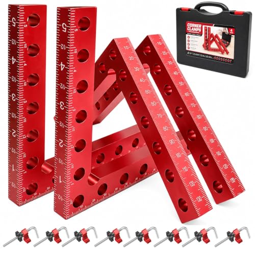 Corner Clamps for Woodworking, 4 Pack 90 Degree Clamp, Right Angle Clamp, 5.5" x 5.5" Aluminum Alloy Clamping Positioning Squares with Case for Picture Frames, Boxes, Cabinets, Drawers