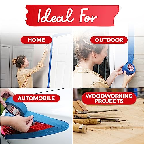 XFasten Blue Painter's Tape, 2 Inch x 60 Yards (12-Pack) Blue Painters Masking Tape Bulk - Sharp Edge Line Technology, Produces Sharp Lines | Residue-Free and Artisan Grade Wall Trim Tape - size: 2 Inches x 60 Yards (12-Pack)