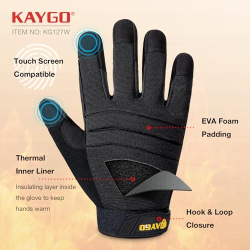 KAYGO Insulated Mechanic Work Gloves, Winter Thermal, KG127W - color: Black(thermal), size: Medium