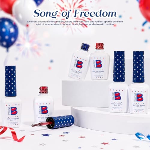 Beetles 4th of July Gel Nail Polish Set, 6 Color Red White Blue - color: A-Red White Blue | Song of freedom