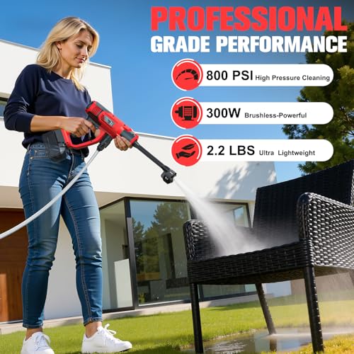 DIYtoolifz Cleaning Tool Compatible with Milwaukee 18V Battery, 2.2LBS, with 16.4ft Hose & 6-in-1 Nozzle + Attachment for Car, Patio, Fence (Battery not Included, Tool Only) - color: Red