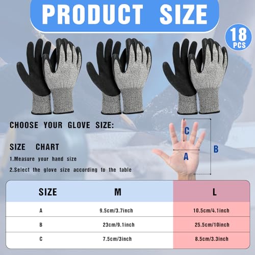 Copkim 18 Pairs Level 5 Cut Resistant Gloves Lightweight Protective Gloves with PU Coated Working accessories for Women Men - size: Large