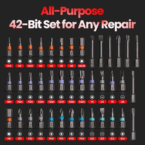 42 in 1 Magnetic Screwdriver Set, Magnetic Ratchet Screwdriver Set with Multi-Bit Ratcheting Handle & Bit Magnetizer, Compact Repair Tool Kit with Storage Case for Furniture, Computer, Bicycle and DIY - size: 42 in 1
