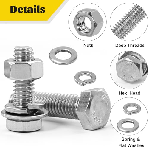 260PCS 1/4-20, 5/16-18, 3/8-16 Hex Bolts Assortment Kit,304 Stainless - size: SS 1/4-20 5/16-18 3/8-16 260pcs