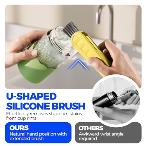 Holikme 6 Pack 4 in 1 Cup Lid Cleaning Brush 3 Straws Bottle Brush,Yellow - color: Yellow