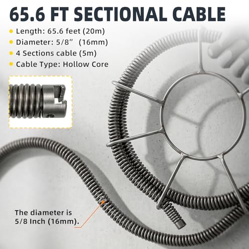 Drain Cleaning Cable, 65.6 Ft x 5/8" Auger Drain Snake