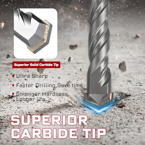 Geinxurn 1/4" x 4" SDS Plus Rotary Hammer Drill Bits, 15PCS Double Thread Masonry Drill Bits Set Carbide Tipped, Drilling in Brick, Stone and Concrete, Cement Walls - size: SDSBIT010404-015