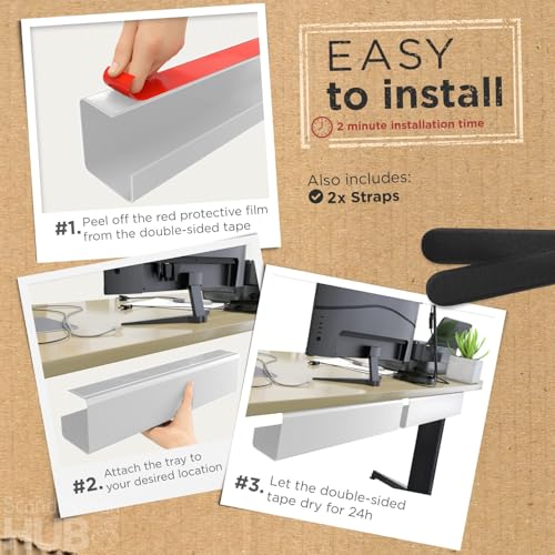 Scanfield Under Desk Cable Management Tray, No-Screw, 17-Inch, 2-Pack White - color: White, size: 2pcs Self Adhesive