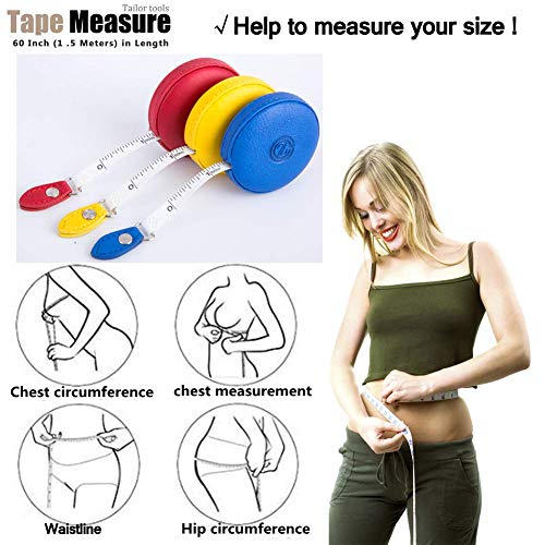 Sewing Tape Measure, Medical Body Cloth Tailor Craft Dieting Measuring Tape, 60 Inch/1.5M Dual Sided Retractable Ruler with Push Button Round(3 Pack, Red Yellow Blue) - color: Red Yellow Blue 3 pack