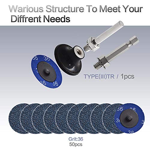Miroku 50Pcs P36 2-inch Quick Change Discs Set, Zirconia Sanding Discs with 1/4" Holder, for Die Grinder Surface Prep Strip Grind Polish Finish Burr Rust Paint Removal - style: P36