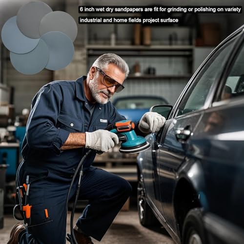 50 PCS 6 Inch Silicon Carbide Wet Dry Hook and Loop Sanding Discs- 320,400, 600, 800, 1000 Assorted Grit Waterproof Sandpaper for Automotive Wood Metal Polishing & Sanding - style: Coarse Grit
