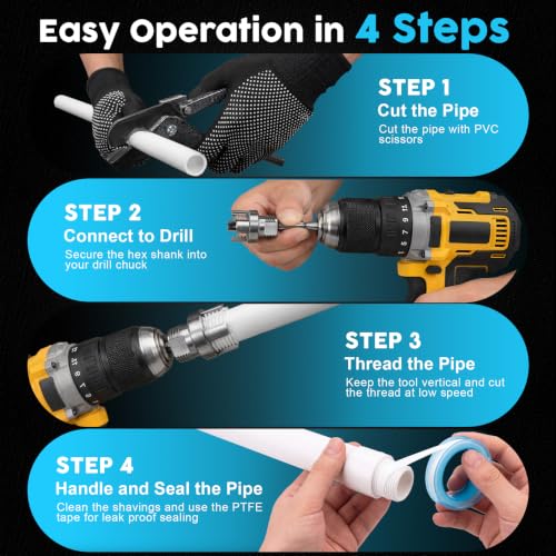 10Pcs PVC Pipe Threader Tool Kit with Cutter-1/2" 3/4" 1" Dual-Function
