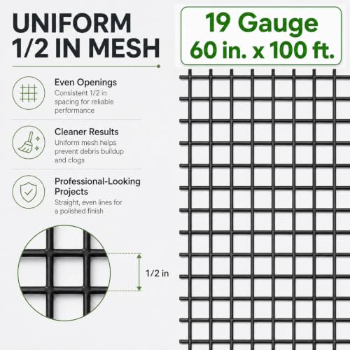GoldPeak Black Vinyl Coated Hardware Cloth 1/2 inch 60 in x 100 Ft 19-Gauge - size: 1/2 inch 60''x100'