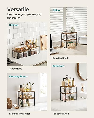 SONGMICS Cabinet Organizer Shelf, Set of 2 Spice Rack, Kitchen Storage - color: Ink Black + Rustic Brown, size: 11.7"w