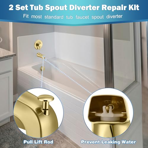 Enhon 2 Set Tub Spout Diverter Repair Kit (Polished Brass, Classic) | Includes 2 x Diverter Valve Stems, 2 x Cup Seals and 2 x Gates, Bathroom Shower Bathtub Leaky Faucet Repair Replacement Parts - color: Polished Brass
