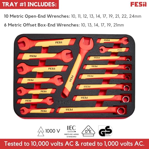 1000V Insulated Electrician Tool Bundle – 50-Piece Electrical Tool Kit with Rolling Tool Case + 6-Piece Precision Insulated Screwdriver Set | VDE/GS Certified | IEC 60900 Electrical Hand Tools
