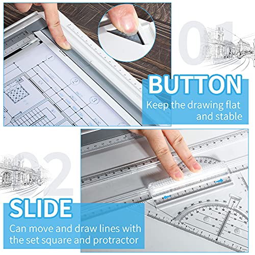 Zonon A3 Portable Drawing Board, Multi-Function Metric Drafting Table Drafting Board with Clear Rule Parallel Motion and Angle Adjustable Measuring System(A3) - size: A3