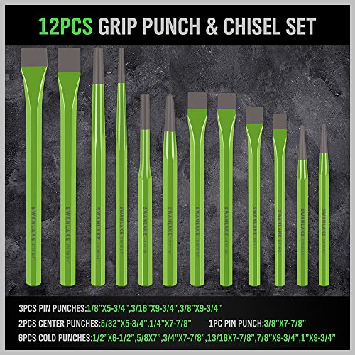 SWANLAKE 28-piece Punch and Chisel Set, Including Pin Punches, Taper Punch, Cold Chisels, Center Punches - size: 28PCS