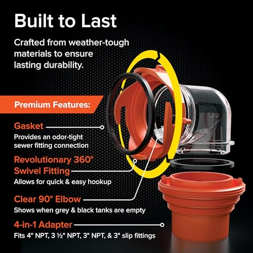 Camco RhinoFlex Clear RV Sewer Hose Elbow w/4-in-1 Adapter -Made in the USA - size: One Size