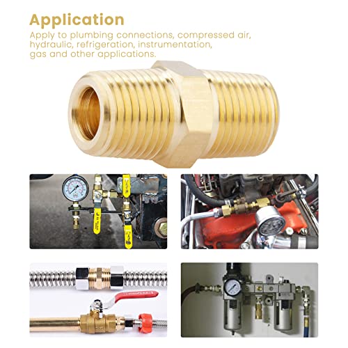 KOOTANS 1/8 NPT x 1/8 NPT Male Solid Brass Hex Nipples, 4PCS - size: 1/8 NPT x 1/8 NPT (O.D x O.D: 3/8'' x 3/8'')