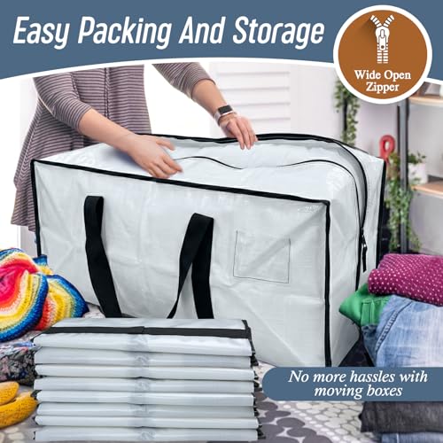 6 Pack Extra Heavy Duty Large Moving Bags with Strong Zipper, White - color: White, size: 6 Pack