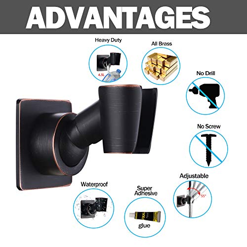 Shower Head Holder Adjustable Handheld Shower Head Bracket Adhesive Shower Wall Mount Holder Brass Shower Wand Holder Oil-Rubbed Bronze, Glue Installation - color: Bronze