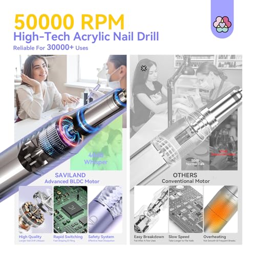 SAVILAND 50000RPM Electric Nail Drill Professional Fast Removal for Nails - color: A-purple