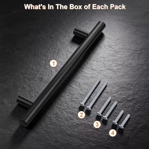 Probrico 30 Pack Hole Centers(160mm) 6.25inch Matte Black Kitchen Cabinet Handles,Stainless Steel Dresser Drawer Pulls, 8.8inch Length Pull Handle for Cabinets - size: Center to Center: 6-1/4 inch