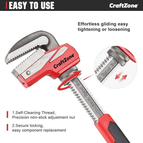 9 Inch Aluminum Pipe Wrench, Heavy-Duty Adjustable Plumbing Wrench, 50mm Max Jaw Capacity, Cr-V Steel Jaw, Lightweight Straight Pipe Wrench for Pipe Fittings - size: 9in