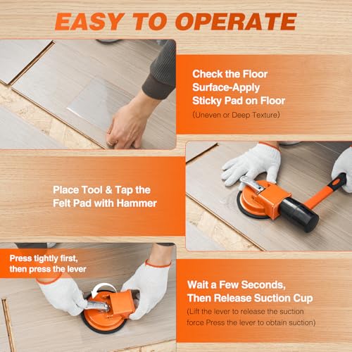 Saker Floor Gap Fixer Tool with Mallet,Laminate Floor Gap Repair Tool,Suction Cup Lifter,Floor Gap Repair Kit,for Floating Wood Floors and Moving Glasses with Sticky Pads and Gloves