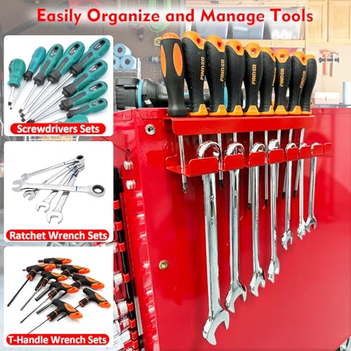 MUTUACTOR Magnetic Wrench Holder Heavy Duty,Anti-scratch Magnetic Mount Screwdriver Holders, 2 Layers Wrench Screw Drivers Holder for Work Bench Toolbox Tool Cart,1PCS,Red,9 Holes and 7 Slots - style: Red Screwdrivers Wrench Holder