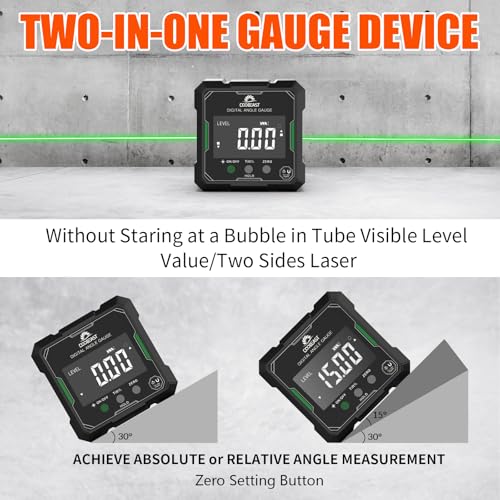 Digital Angle Finder with Green Laser, 4-side Magnetic Digital Laser Level - color: Green