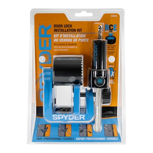 Spyder 5-Piece Rapid Core Eject Door Lock Installation Jig and Bi-Metal Hole Saw Kit, 1-inch and 2-1/8-inch