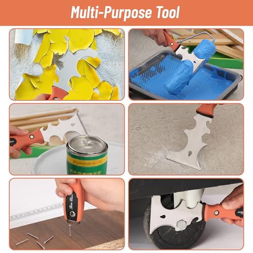 Bates- Drywall Hand Tool Kit, 6pcs, 3" 4" 6" 8" 12", Stainless Steel Drywall Tool with Metal Hammer End, Putty Knife Set, Taping Knives, 12.5" Mud Pan for Joint Taping, Finishing and Patching - color: Orange