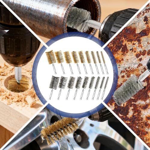 18Pcs Bore Brush for Drill,Stainless Steel Wire Wire Brush Drill Attachments with 1/4" Hex Shank for Cleaning Rust Engine Pipe Metal