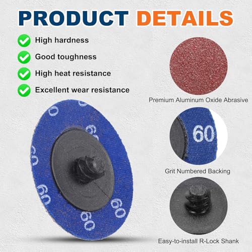 25 Pcs Aluminum Oxide Die Grinder Sanding Disc 2", 60 Grit - size: 60 Grit with 1/4" Round Shank