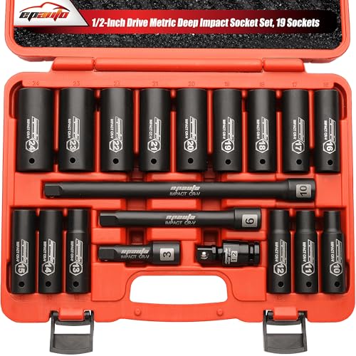 EPAuto 1/2-Inch Drive Metric Deep Impact Socket Set, 10-24 Nm - color: Orange/Black