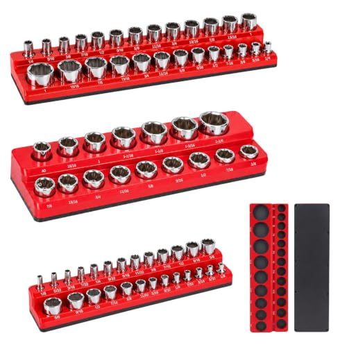 3PCS Magnetic Socket Organizer, Red SAE Socket Tray