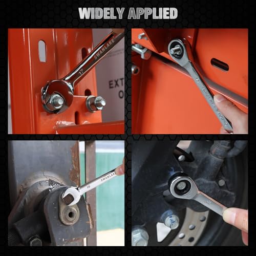 12-Piece Ratchet Wrench Set, Metric 6-18mm Ratchet Combination Wrenches Set, 12-Point 72-Tooth Ratcheting Spanners with Magnetic Base Organizer, Chrome Vanadium Steel for Automotive Mechanic Tool - style: Ratchet Metric