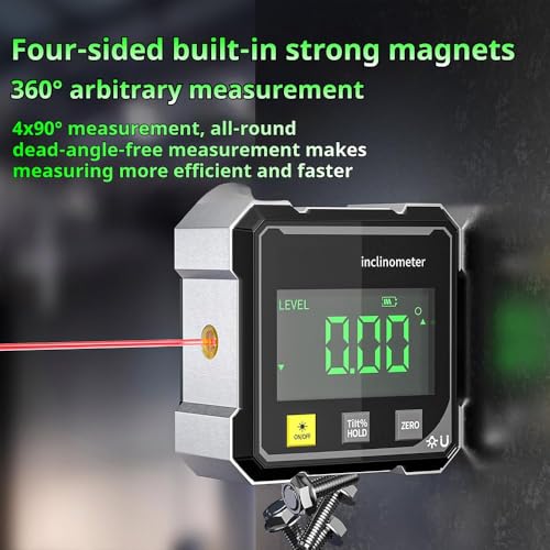 2026 Upgraded 4-Side Magnetic Digital Angle Gauge, Digital Angle Finder Magnetic, Cube Inclinometer with Backlight, Table Saw Miter Protractor, Woodworking Measuring Tool, Level Box for Hanging