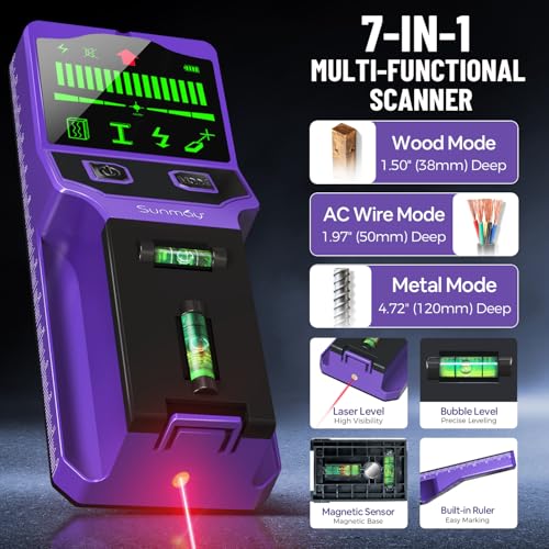 SUNMAY 7-in-1 Stud Finder Wall Scanner with Laser Level