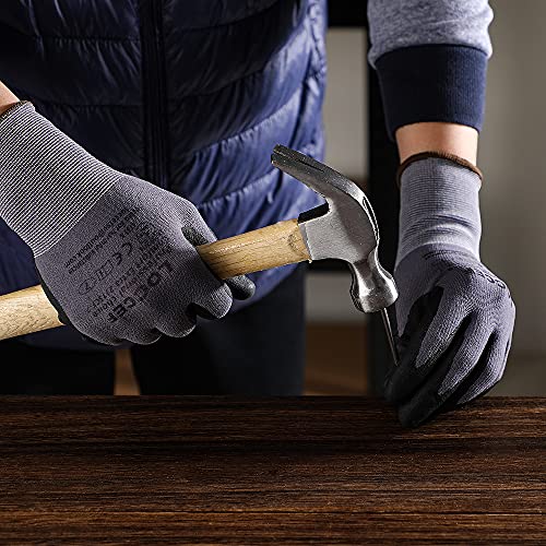 LOCCEF Safety Work Gloves MicroFoam Nitrile Coated-12 Pairs,Seamless Knit Nylon Gloves,Home Improvement,Micro-Foam Gloves - color: Grey-12 Pairs