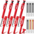 Hiboom 4 Pack Carpenter Pencil with 36 Refills Built In Sharpener (Red) - color: Red