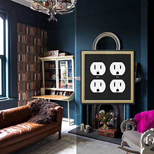 Pearled Frame Decorative Wall Plate Switch Plate Outlet Cover (Double Duplex, Black & Dark Golden) - style: Double Duplex