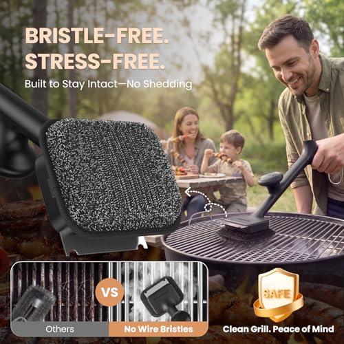 ThermoMaven Bristle-Free BBQ Grill Brush - No Wire Risk Steam Cleaner Removes Burnt Grease Fast - 17" Cool-Touch Handle, Scraper & 3 Replaceable Heads for Gas, Charcoal & Cast Iron - size: Black 3pcs-Small