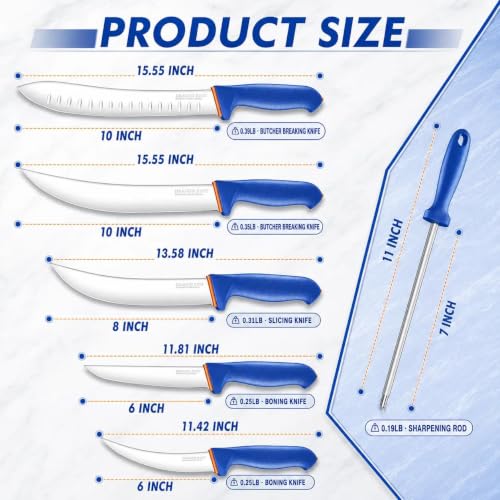 DRAGON RIOT 6-Piece Boning Butcher Knife Set 10inch, Stainless Steel - color: 6-Pcs