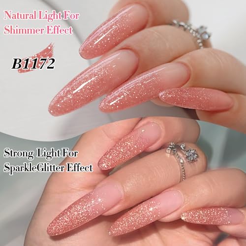 Double Rhythm 0.5Oz Glitter Gel Polish Shimmer Reflective Color for Nail Art Salon DIY Soak Off 15ml Nail Lamp Gel Polish at Home (Peach Pink-B1172) - color: Blossom Peach Pink
