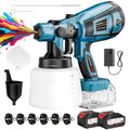 Cordless Paint Sprayer, 650W Spray Paint Gun with Battery 2 × 4.0mAh, 6 Brass Nozzles & 1400ML (47 fl.oz) Container, Paint Sprayer for House Painting Graffiti Wall Fence Furniture DIY Projects