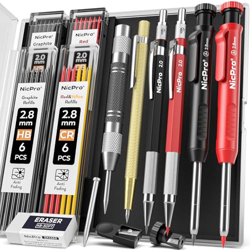 Nicpro 11 Pack Carpenter Pencil Set with Sharpener, Pencil for Construction - size: 15 Pack